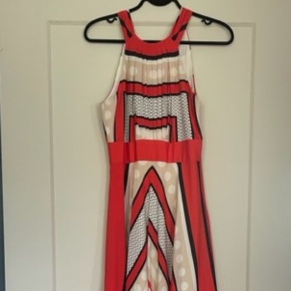 Eliza J Red Symmetrical Pattern Halter Maxi Summer Dress - 8P - Picture 1 of 6